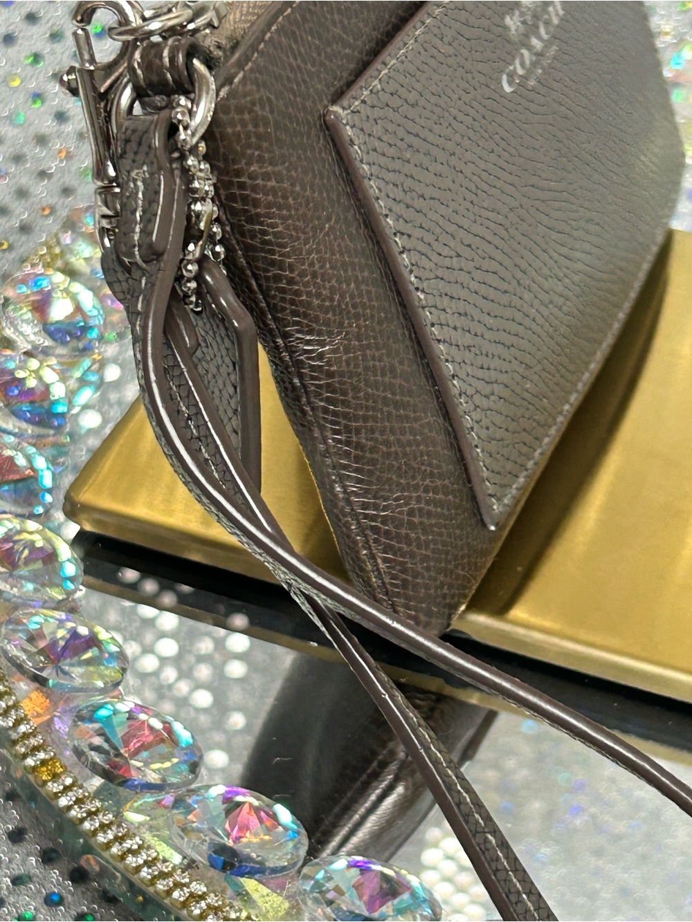 Coach Metallic Bronze Leather Card Wristlet Approx. 6x4 - Picture 3 of 10